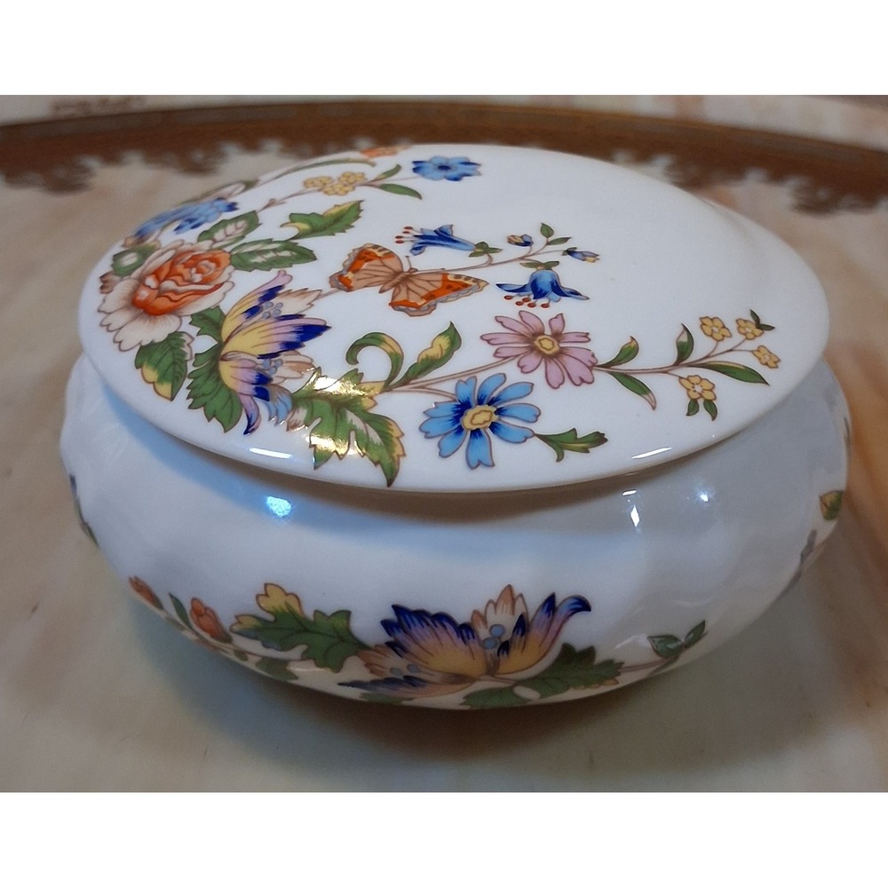 Aynsley Cottage Garden Trinket Box Fine Bone China Floral Butterfly Made England